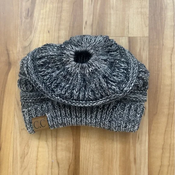 C.C Two-Tone Knit Beanie with ponytail hole - Picture 2 of 2